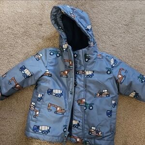 The Children's Place Blue Hooded Jacket with Construction Trucks